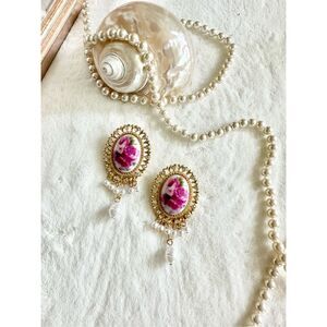 Elegant Gold and Pink Floral Earrings